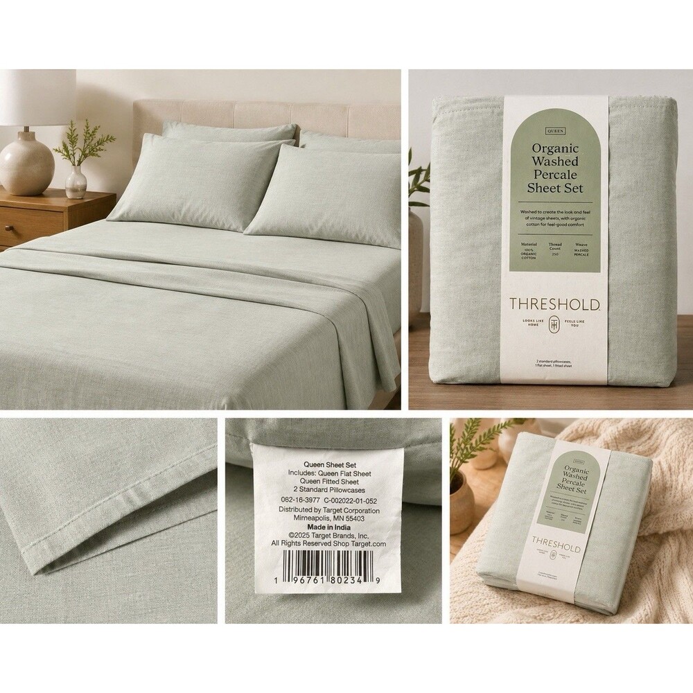 Threshold Organic Cotton Washed Percale Sheet Set 4-Piece Queen
